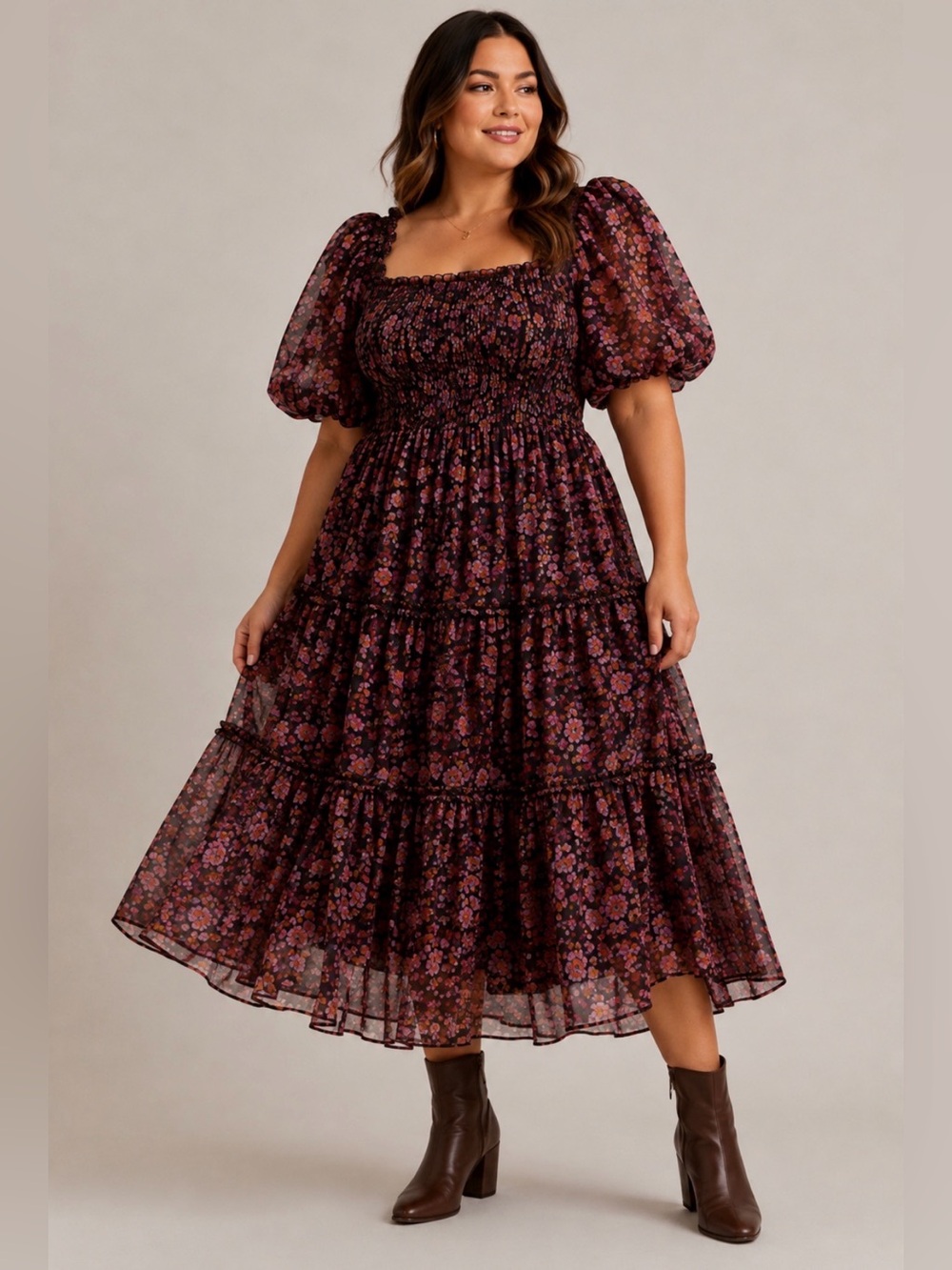 Ivy City Co Stephanie Dress NWT Floral Puff Sleeve Midi Dress L